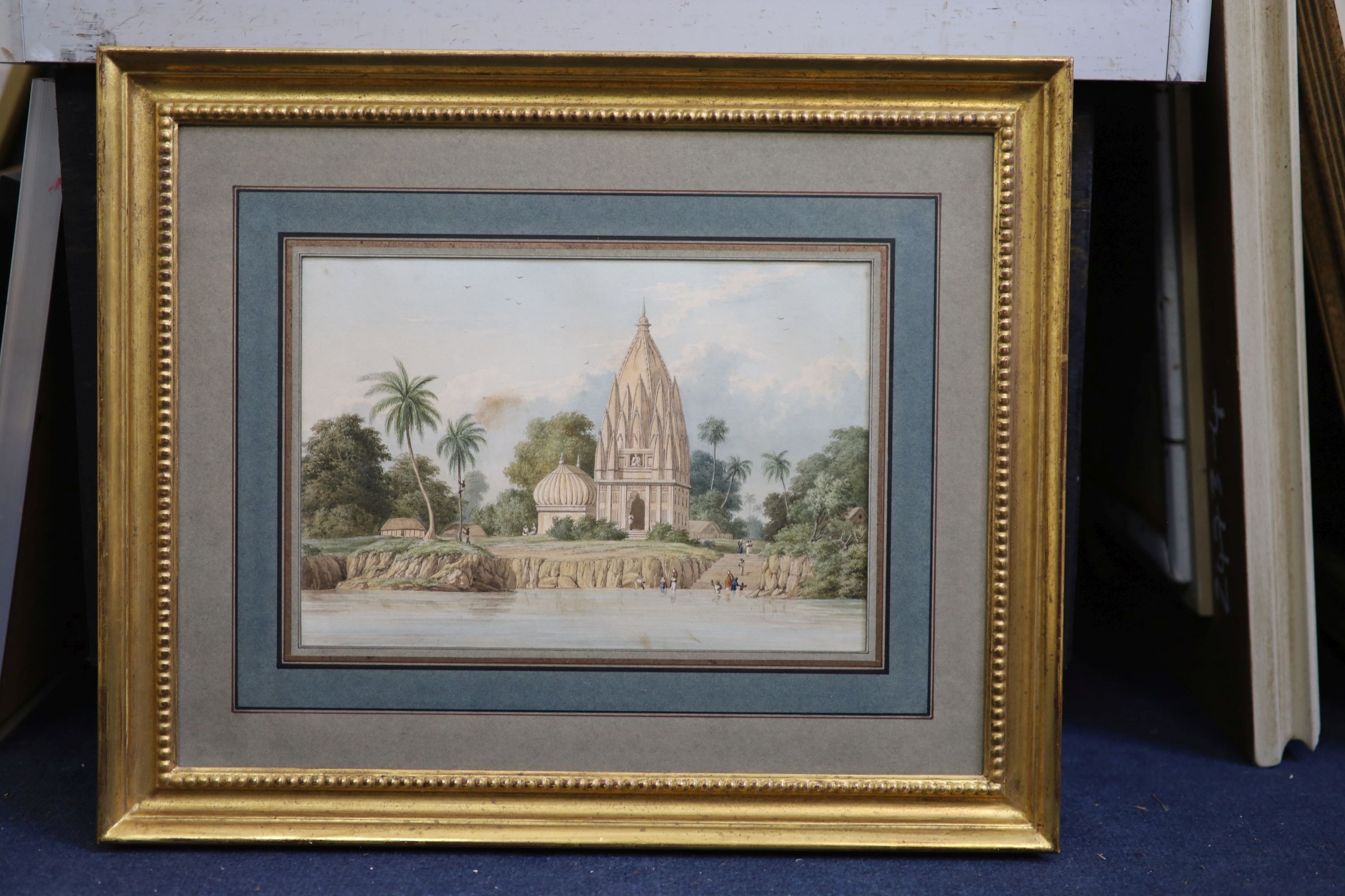 Lieutenant-Colonel Charles Ramus Forrest (1750-1827), Village and pagoda below Patna Azimabadi, on the Ganges, watercolour, 19 x 27cm